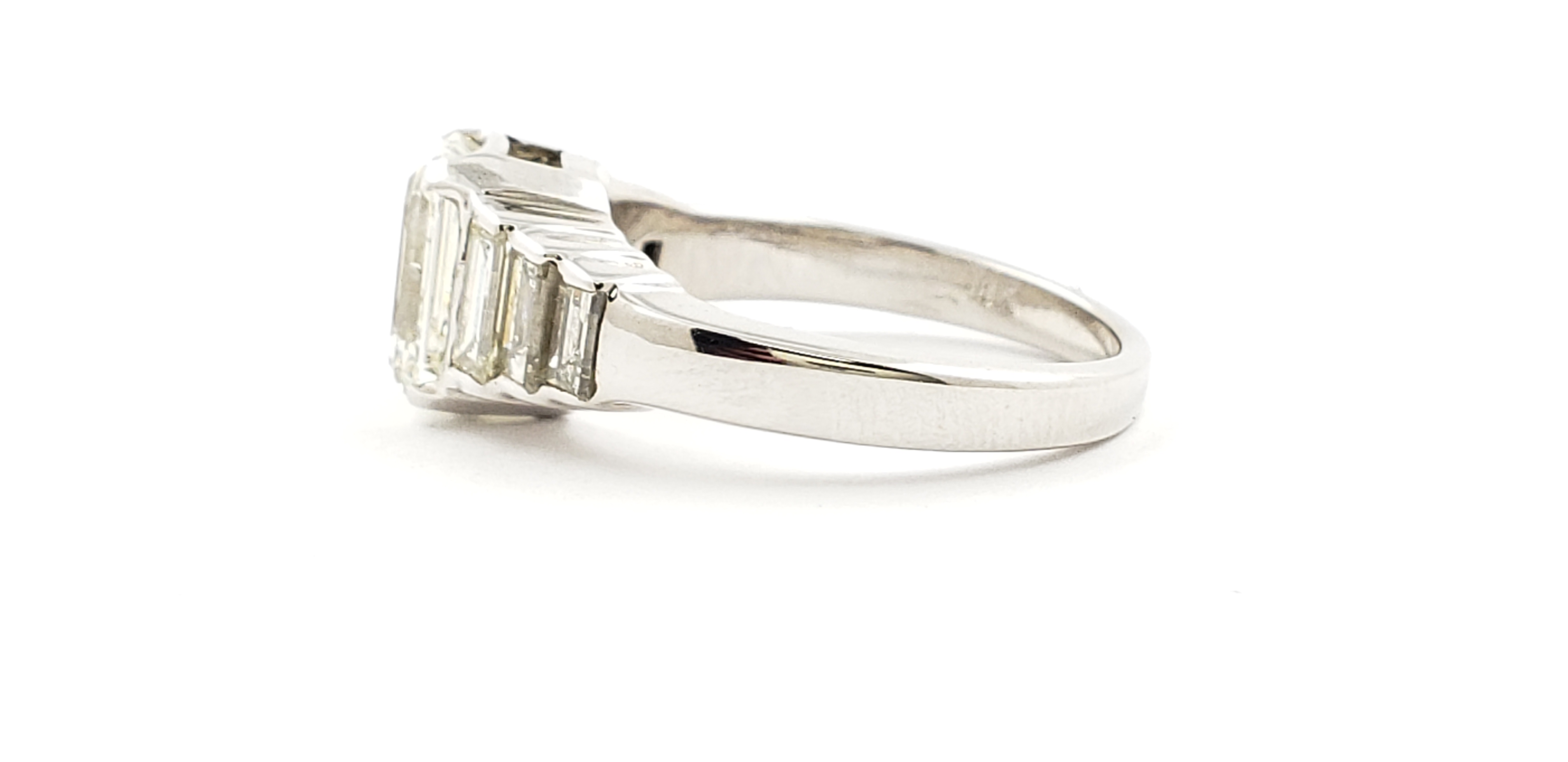 Emerald Cut Diamond Ring with Side Baguette Shape Diamonds